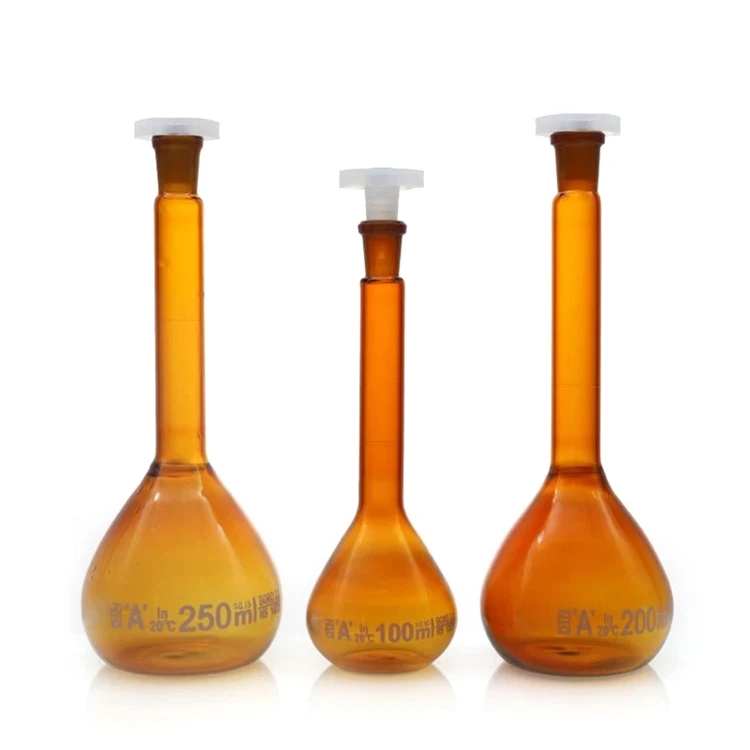 Lab 5ml 25ml 50ml Amber Glass Volumetric Flask With Stopper